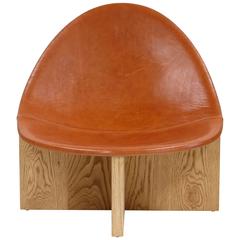 Nido Lounge Chair in White Oak Base and Brown Leather Upholstered Seat 12