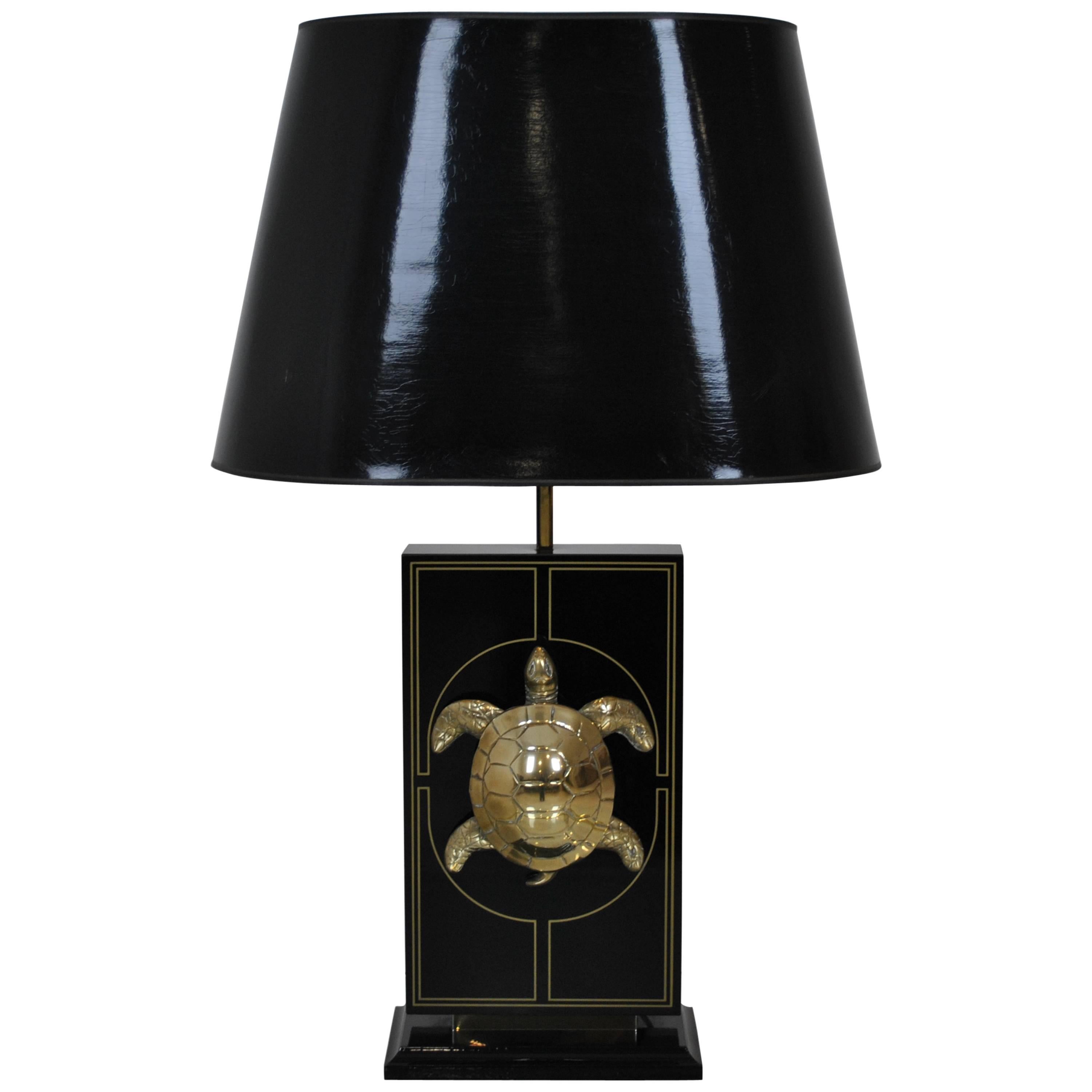 Very Large Lacquer and Brass "Turtle" Table Lamp, 1970s For Sale