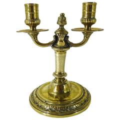 French Two-Arm Engraved Brass Candlestick, circa 1700