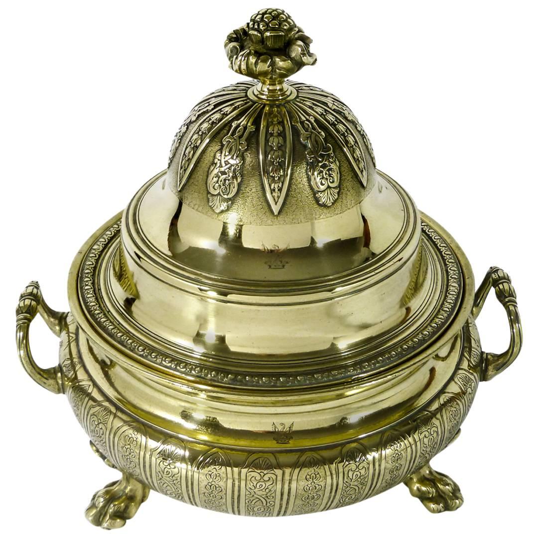 Important French Huguenot Cast Brass Silver Form Tureen, circa 1720