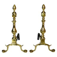 Pair of American 'New York' Diamond and Flame Brass Andirons, 1765