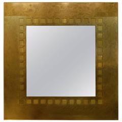 Square Bronze Mirror, France, Mid-Century