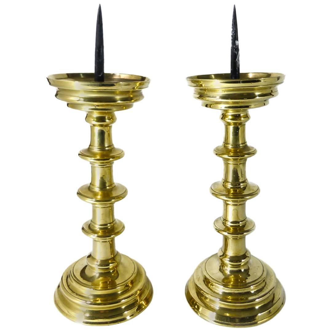 Pair of Gothic Nuremberg Brass Pricket Candlesticks, circa 1500 For Sale