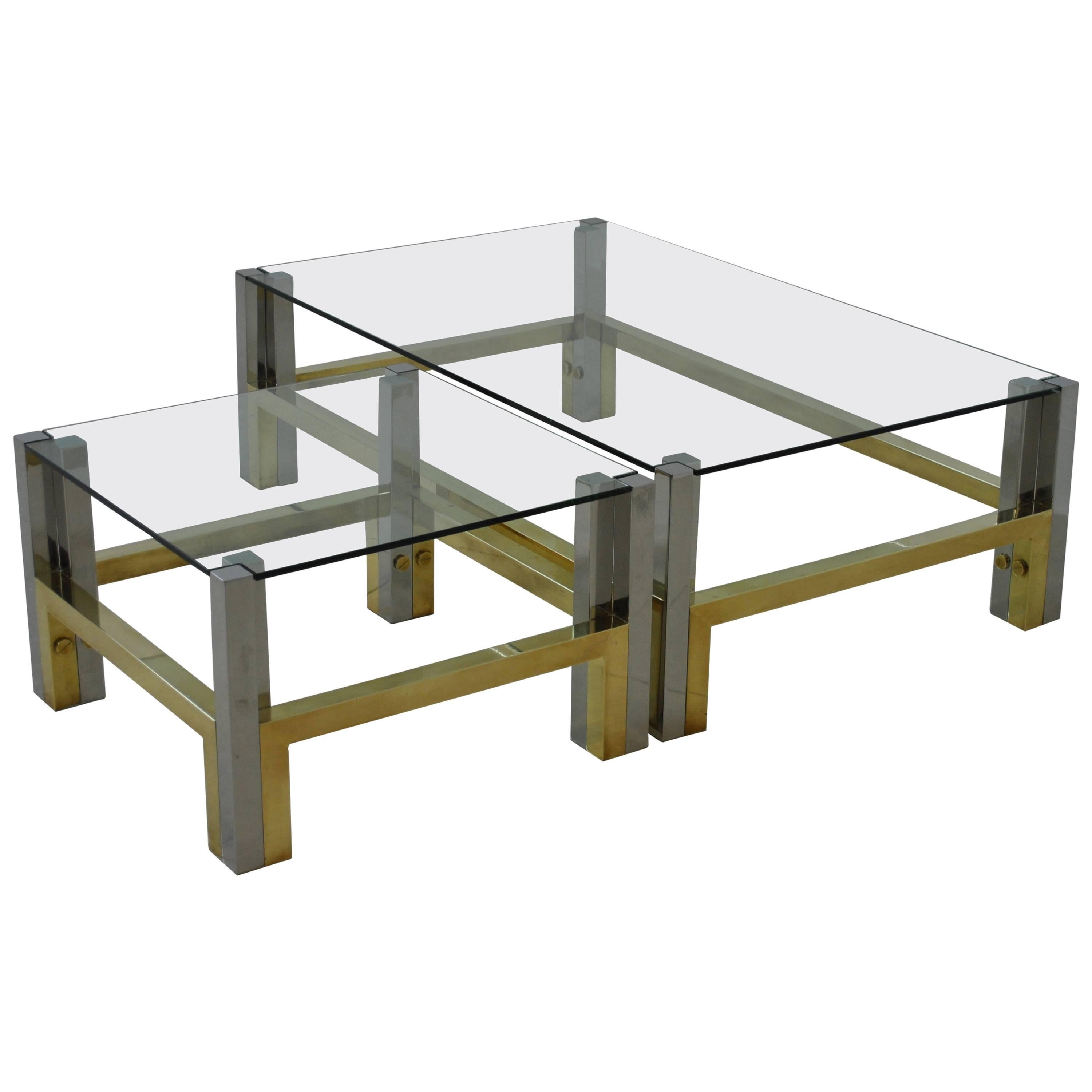 Nice Coffee Table Set in Bronze and Chrome by Afredo Freda, Italy, 1970s For Sale