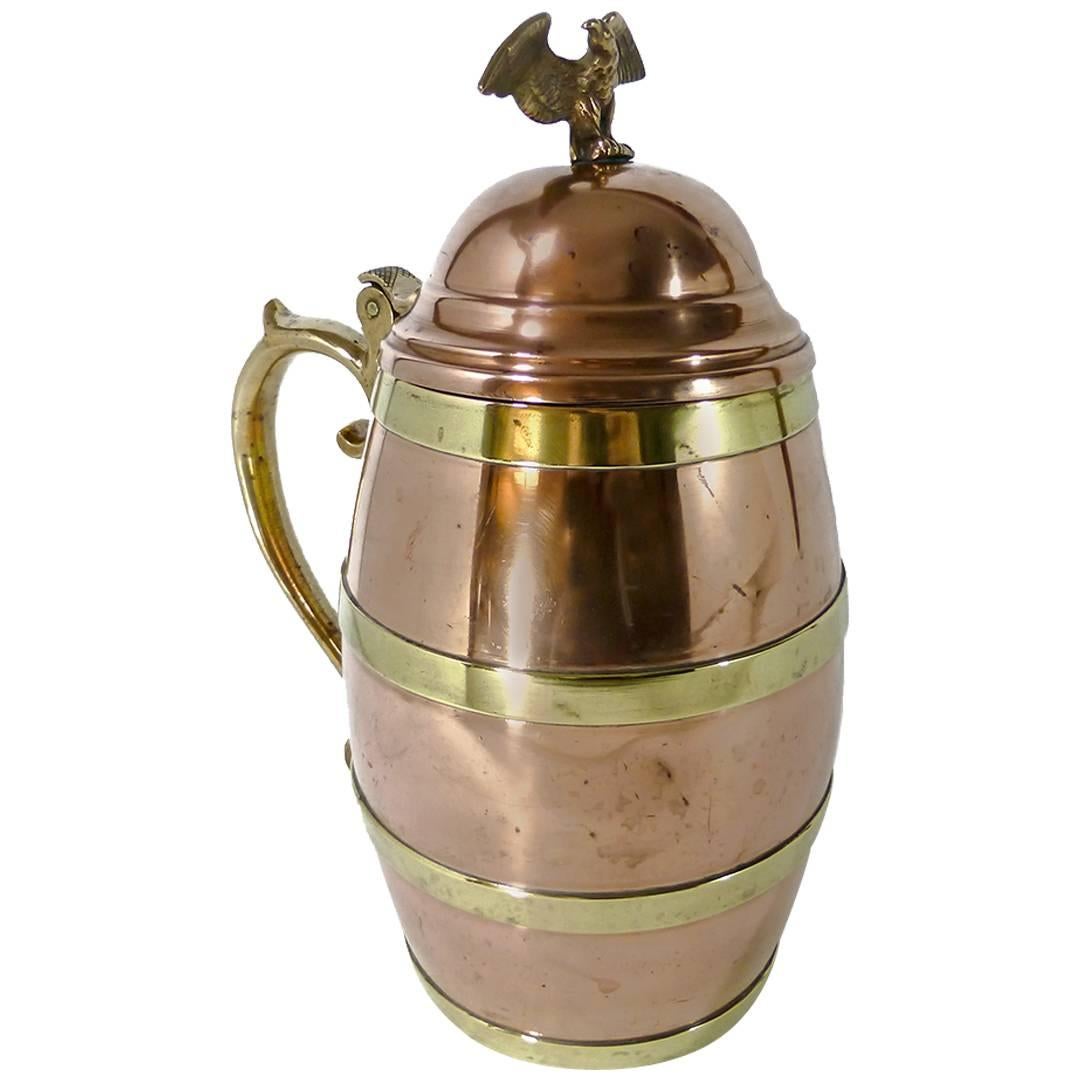 Fine Large American Copper and Brass Tankard with Eagle Finial, circa 1880