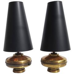 Large-Scale Mid-Century Brass Table Lamps
