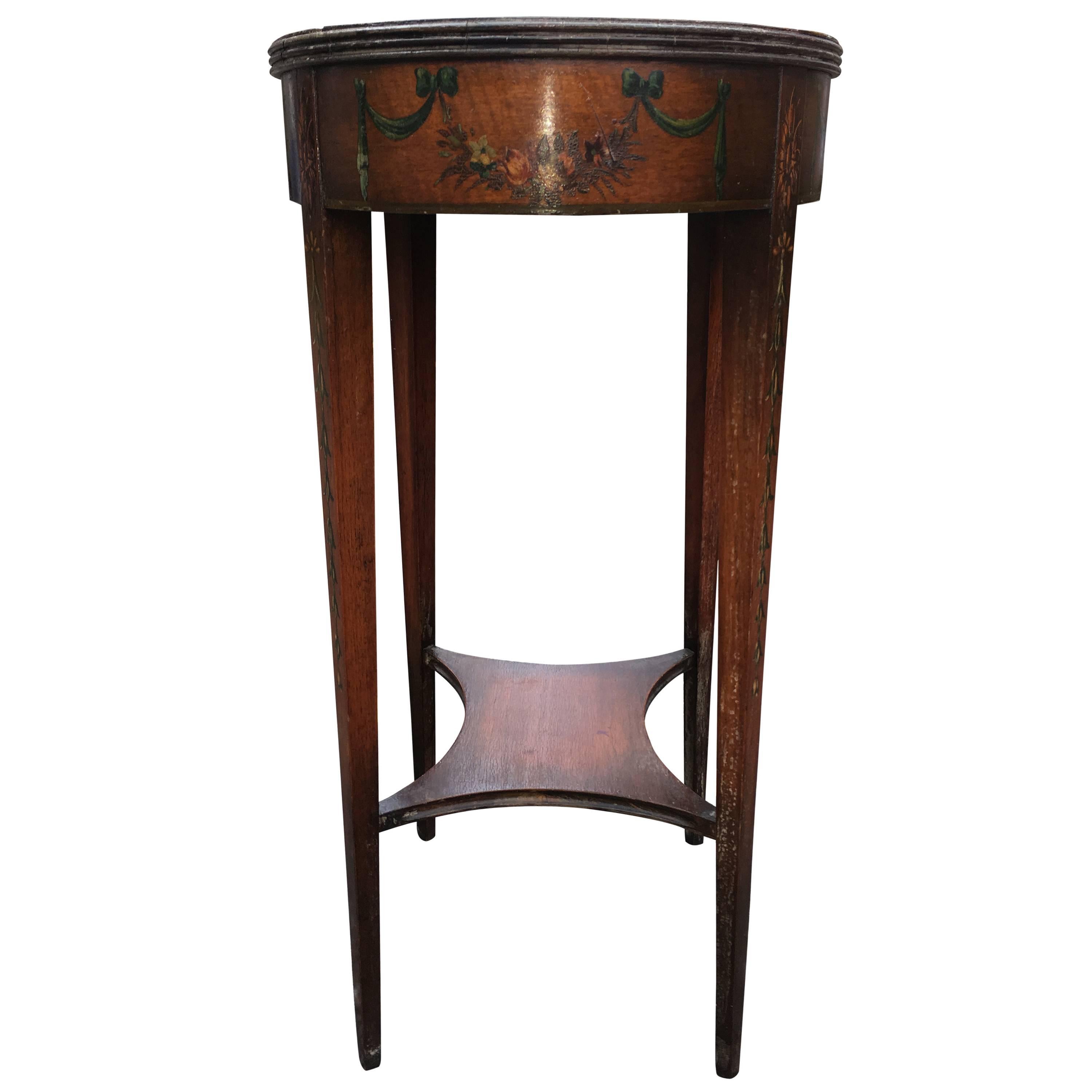 Charming Oval Tall Hand-Painted Mahogany Side Table