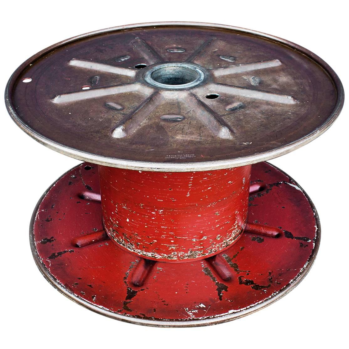 Vintage Steel Cable Spool Bright Red, circa 1960s