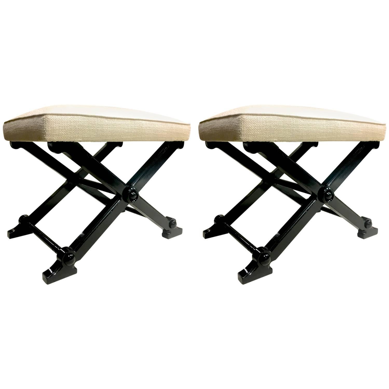 Pair of Neoclassic Chicest X-Shaped Stools in the Style of Andre Arbus For Sale