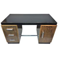 Great Art Deco Gilbert Rohde Two Tone Desk with Thick Tubular Chrome Handles