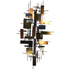 Exceptional Brutalist Silas Seandel Geometric Mixed-Metal Wall Sculpture