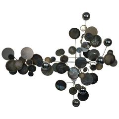 Refreshing Curtis Jere "Raindrops" Steel and Chrome Wall Sculpture