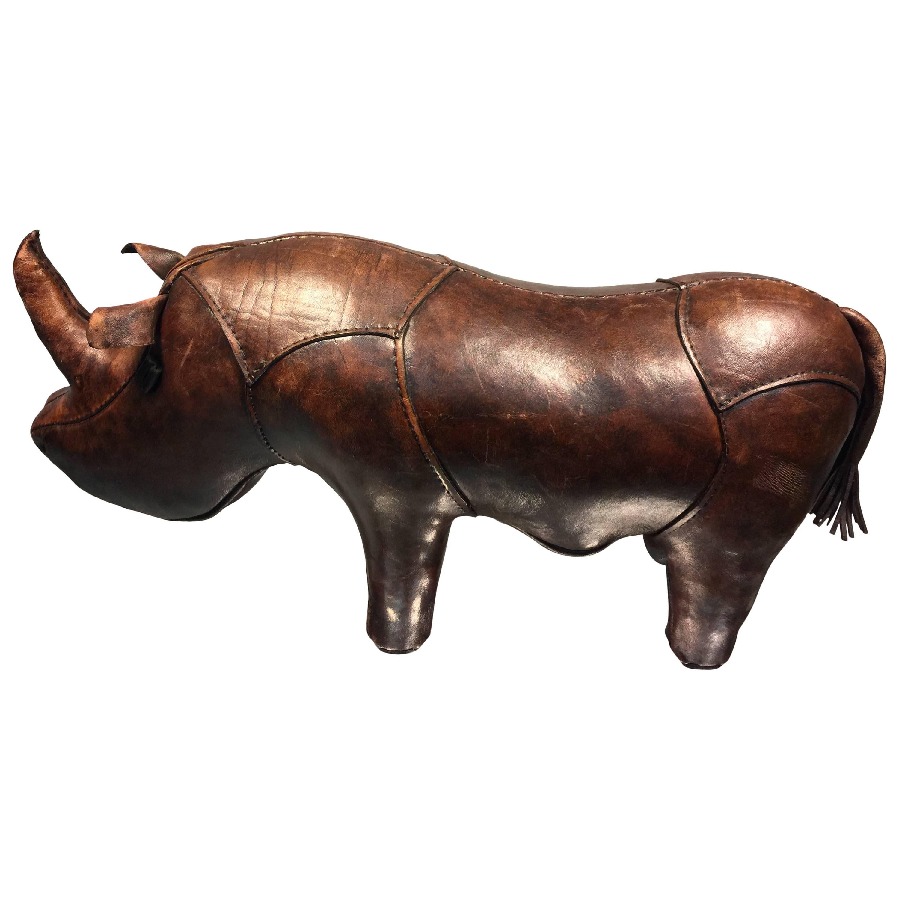 Beautiful Abercrombie and Fitch Leather Rhinoceros Sculpture or Foot Stool For Sale