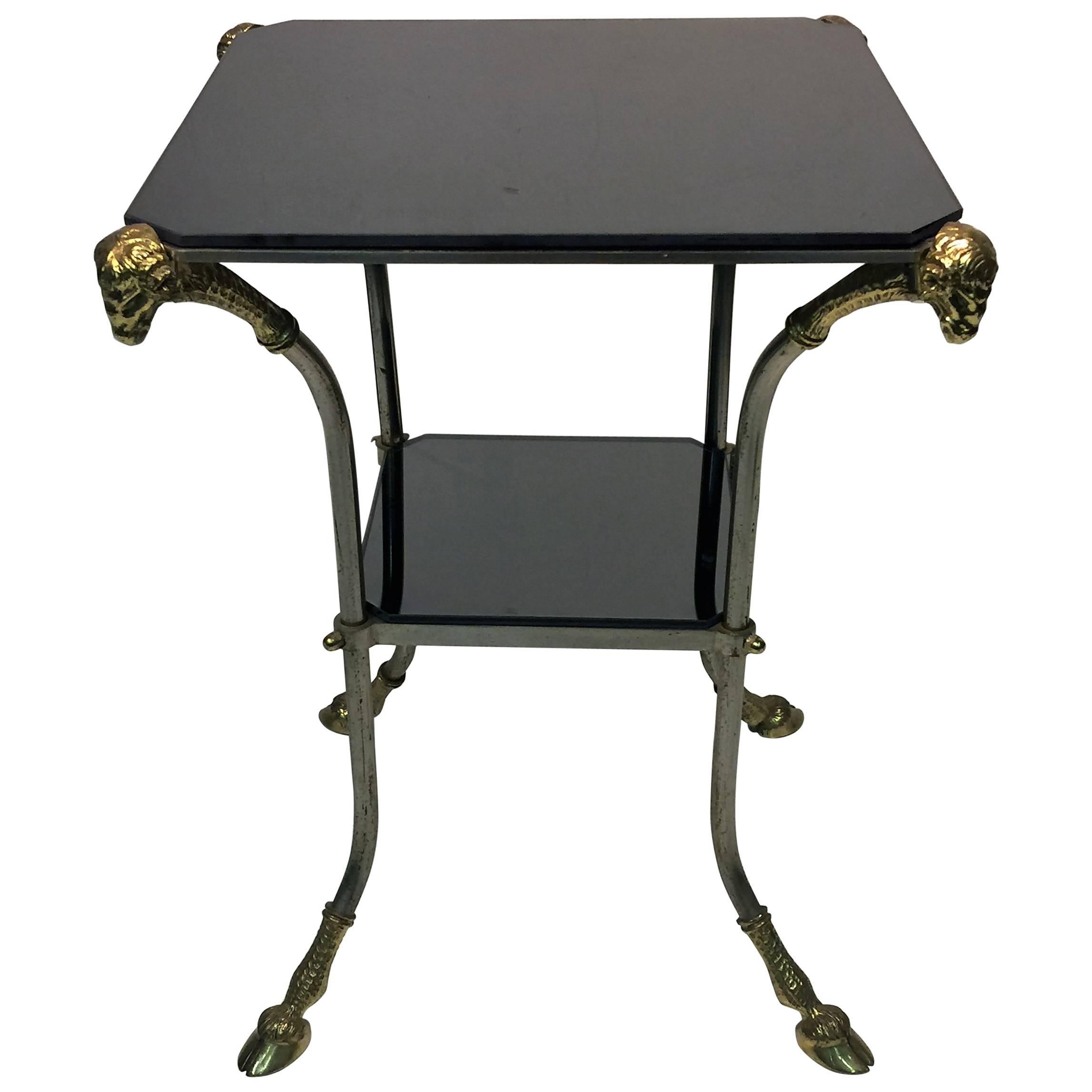 Stunning Maison Jansen Brass and Brushed Nickel Ram’s Head and Hooves Gueridon