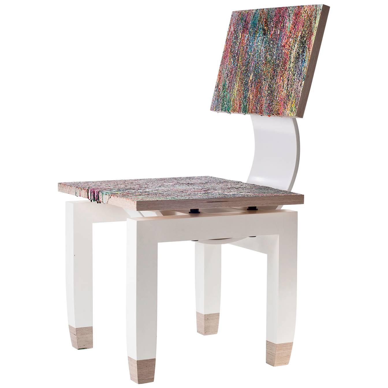 Contemporary Hardwood Side Chair Resin Painted by Marcus Linnenbrink in Stock For Sale