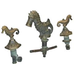 Unique Art Deco Solid Bronze Seahorse Sink Faucet Set
