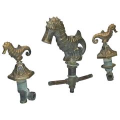 Unique Art Deco Solid Bronze Seahorse Sink Faucet Set