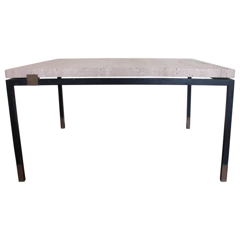 1960's Alain Richard Rare French 1960s Travertine And Black Metal 1960's Alain Richard Rare French 1960s Travertine and Black Metal Coffee Table 1 - 1960's Alain Richard Rare French 1960s Travertine And Black Metal