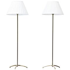 Vintage Pair of Swedish 1950s Brass Floor Lamps by CeBe