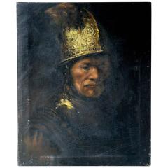 Circle of Rembrandt, 19th Century Oil on Canvas ‘the Man with the Golden Helmet'