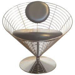 Mid-Century Modern Leather Wire Cone Swivel Chair by Verner Panton