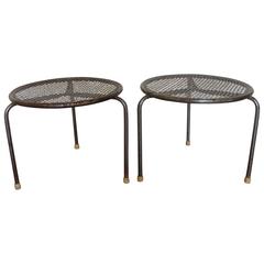  Mathieu Matégot Pair of French Pierced Metal Low, Side Tables 