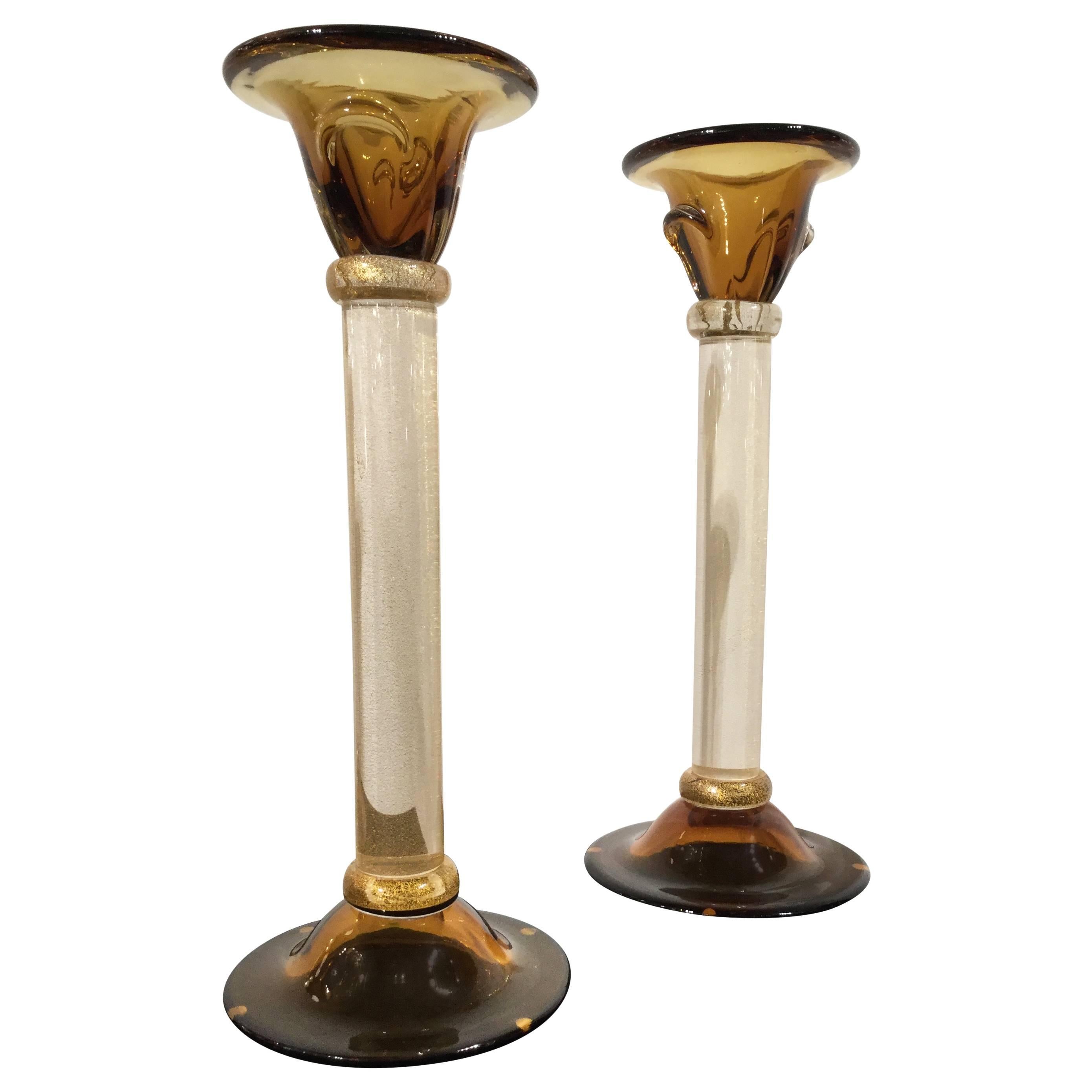 Pair of Murano Glass Candle Holders, circa 1998