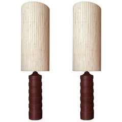 Pair of Scandinavian1960s Carved Wood Lamps