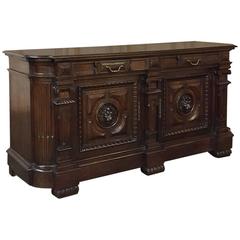 19th Century French Louis XIV Hand-Carved Walnut Buffet with Lions' Heads