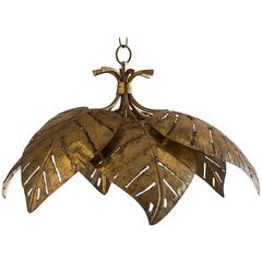 Vintage French Gilded Mid-Century Palm Leaf Chandelier, circa 1960