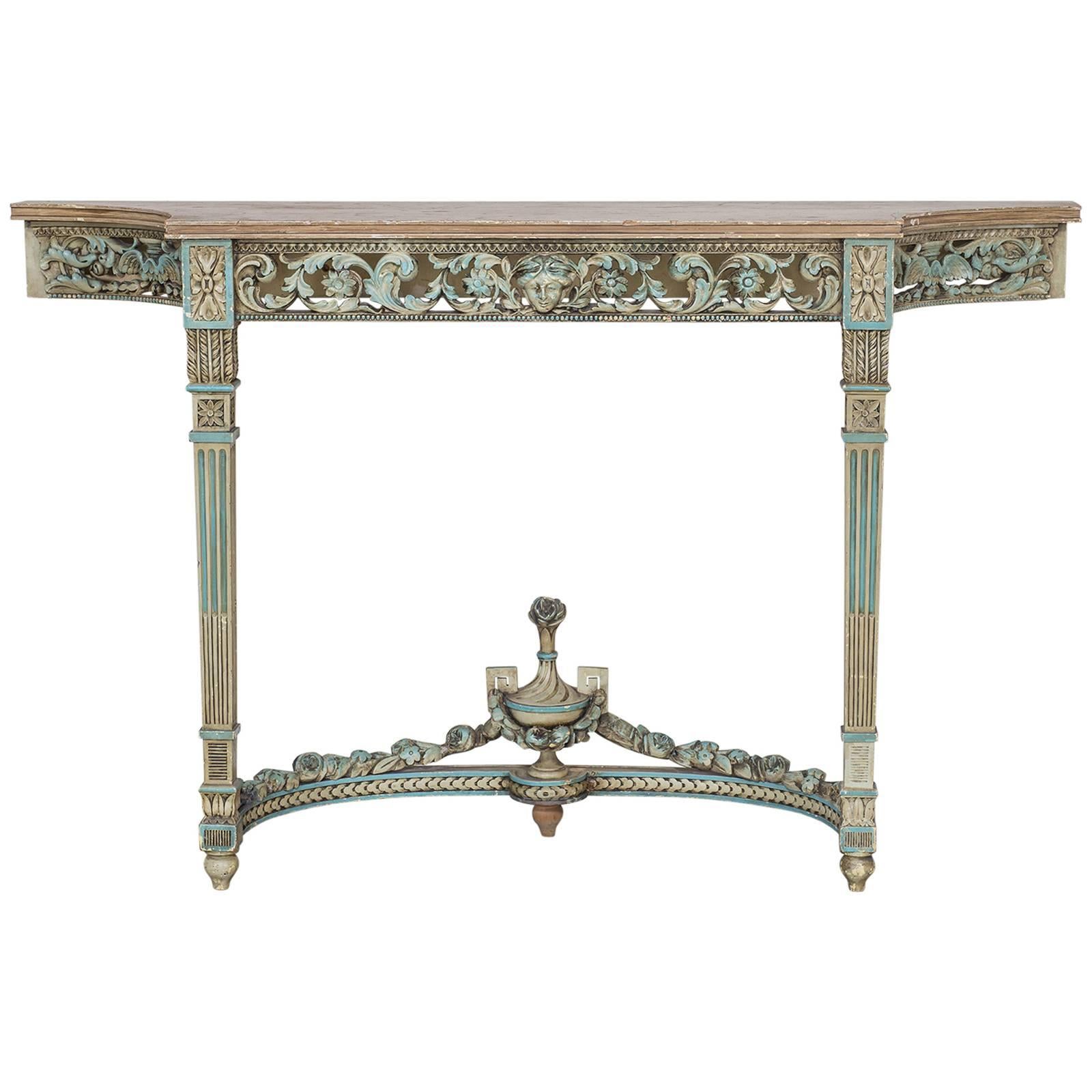 Antique French Louis XVI Neoclassical Painted Console Table, circa 1890