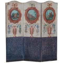 Used French Painted Screen Paravent, circa 1880