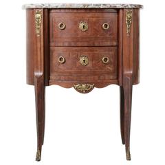 Fine Transitional Louis XV Louis XVI Marquetry Kidney Commode Chest Nightstand