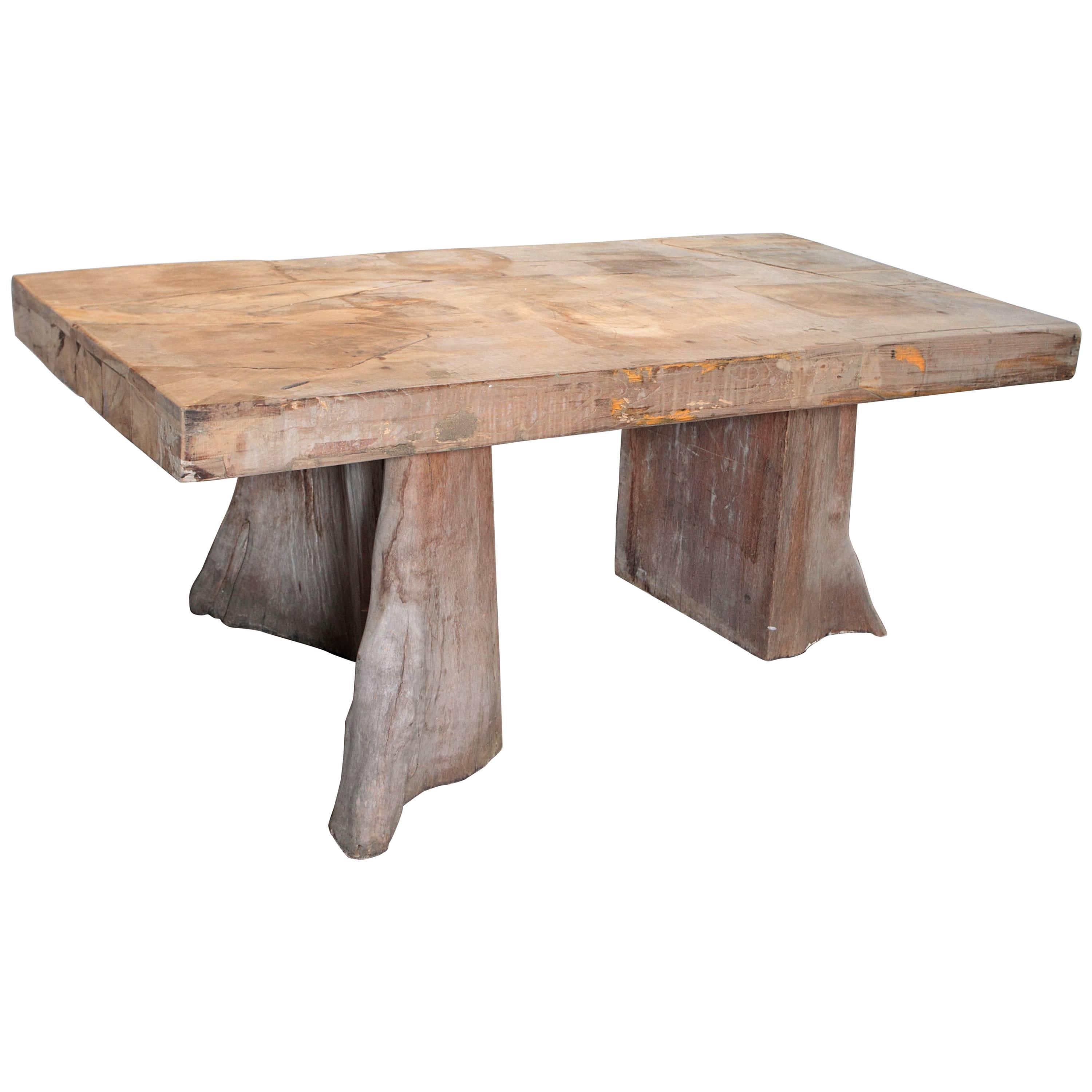 Slab Top Teak Dining Table with Organic Base Supports