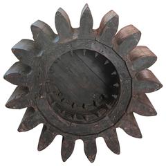 Vintage Large Industrial Wooden Factory Gear