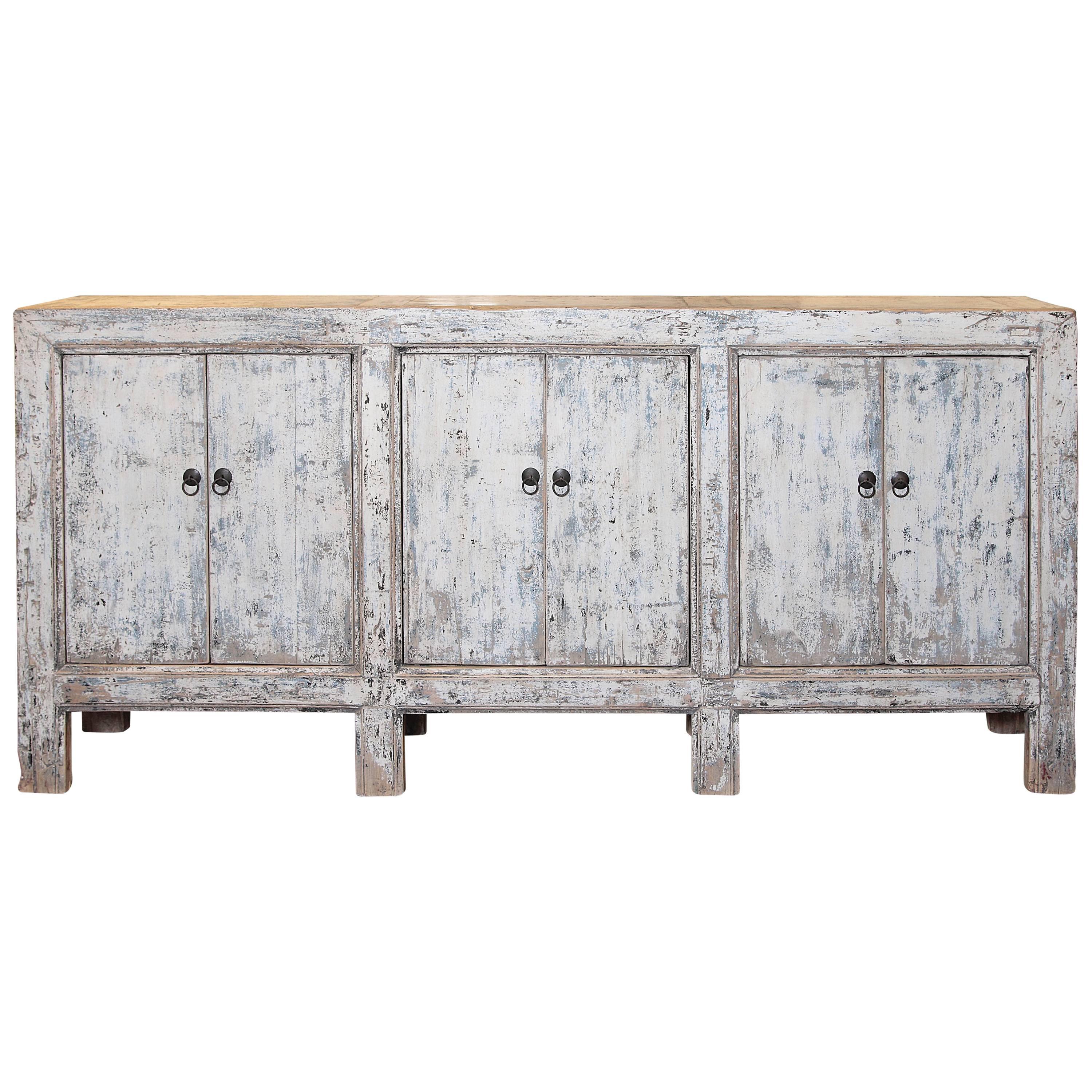 Six-Door White Distressed Sideboard