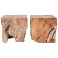 Modern Organic Teak End Tables 