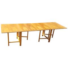 Retro Brono Mathsson Gate Lag Expandable Gate-Leg Teak and Birch-Wood Dining Table 