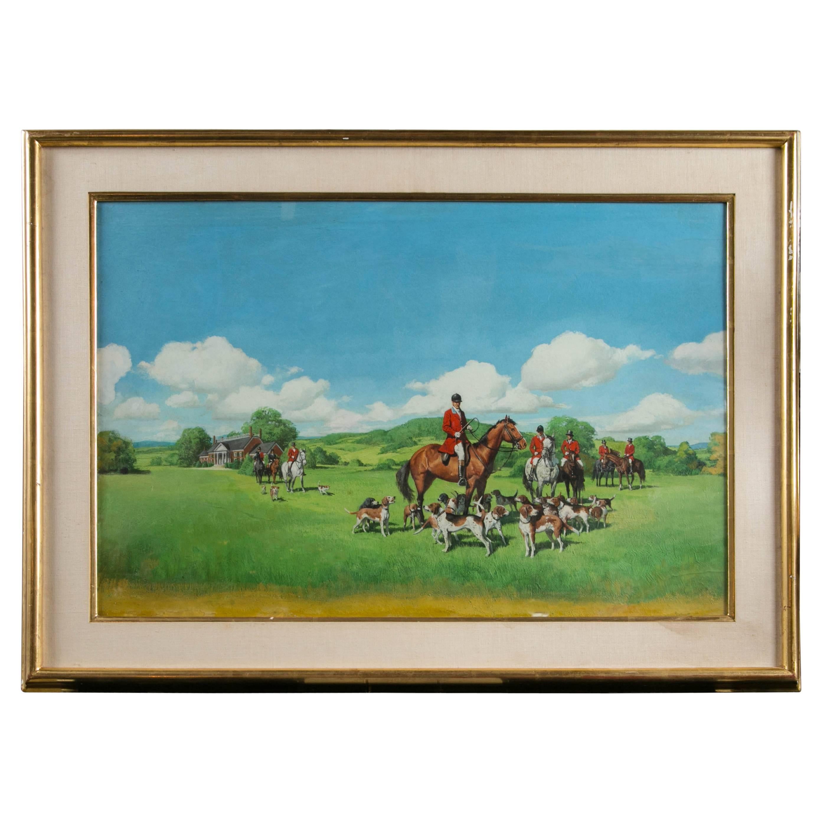 Finely Painted Oil Gathering for the Hunt For Sale