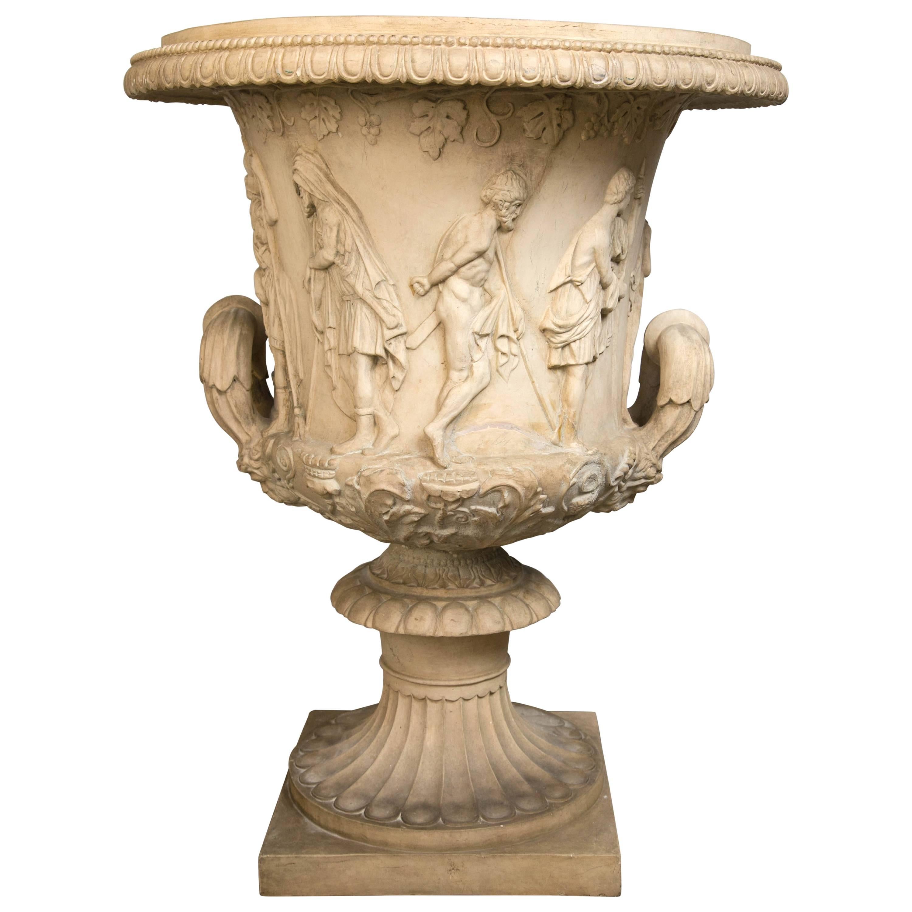 Large Italian White Terracotta Neoclassic Urn For Sale