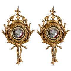 Pair of Gilt Metal and Mirror Wall Appliques