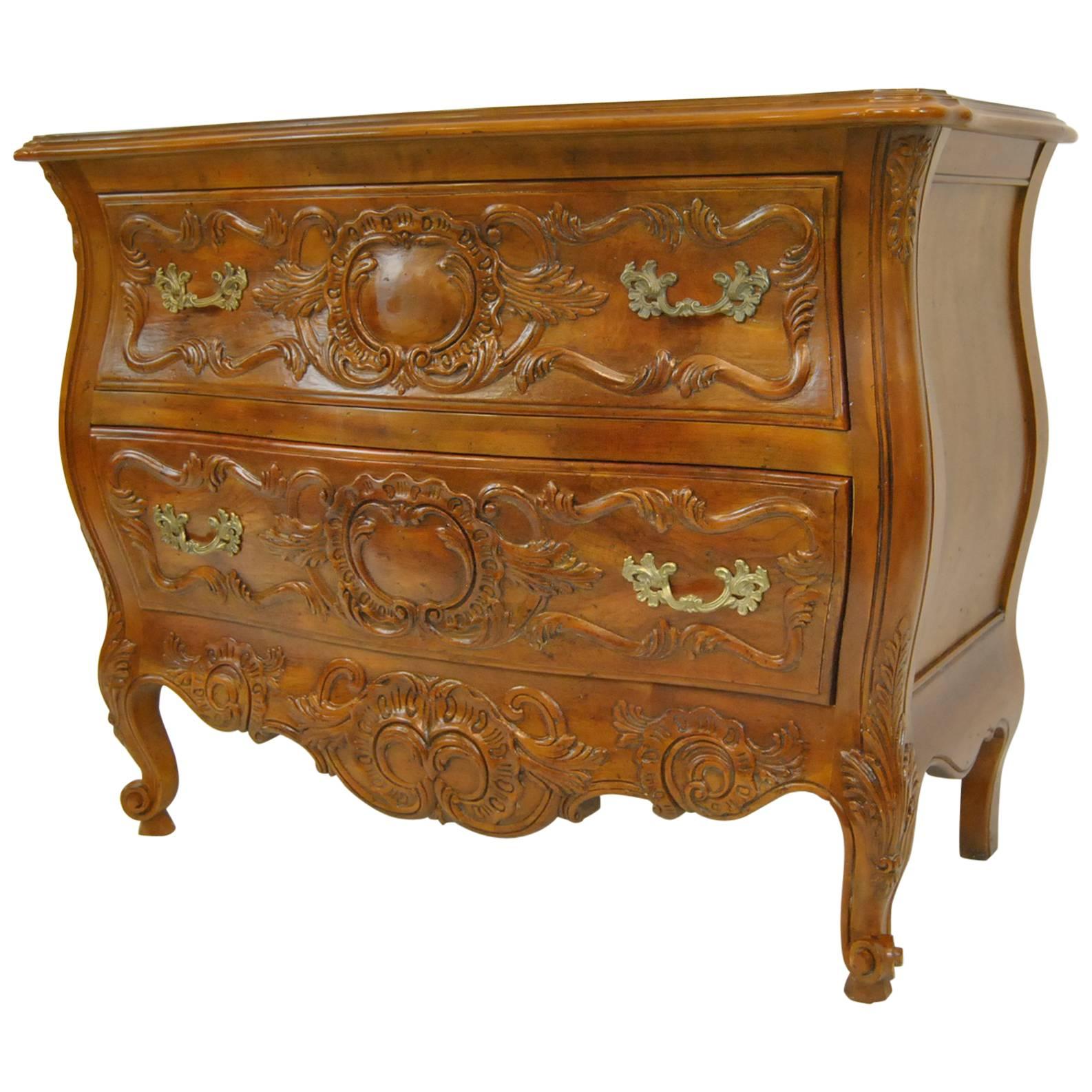 French Walnut Two-Drawer Bombe Style Commode Chest by John Widdicomb