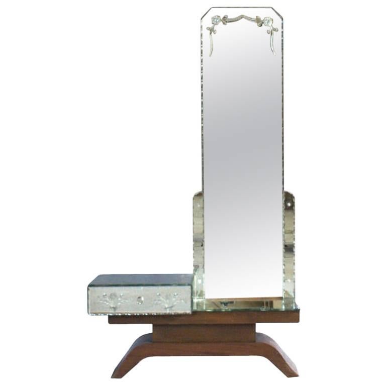 A Fine French Art Deco Mirrored and Mahogany Vanity For Sale