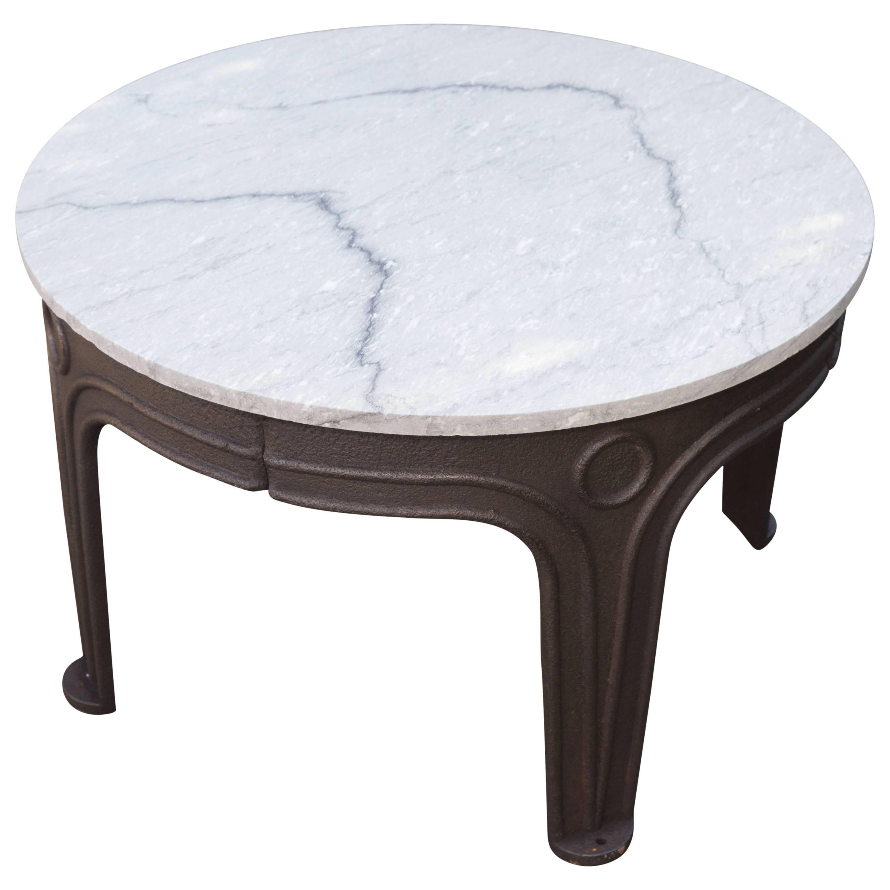 American Industrial Cast Iron Base Table with Marble Top For Sale