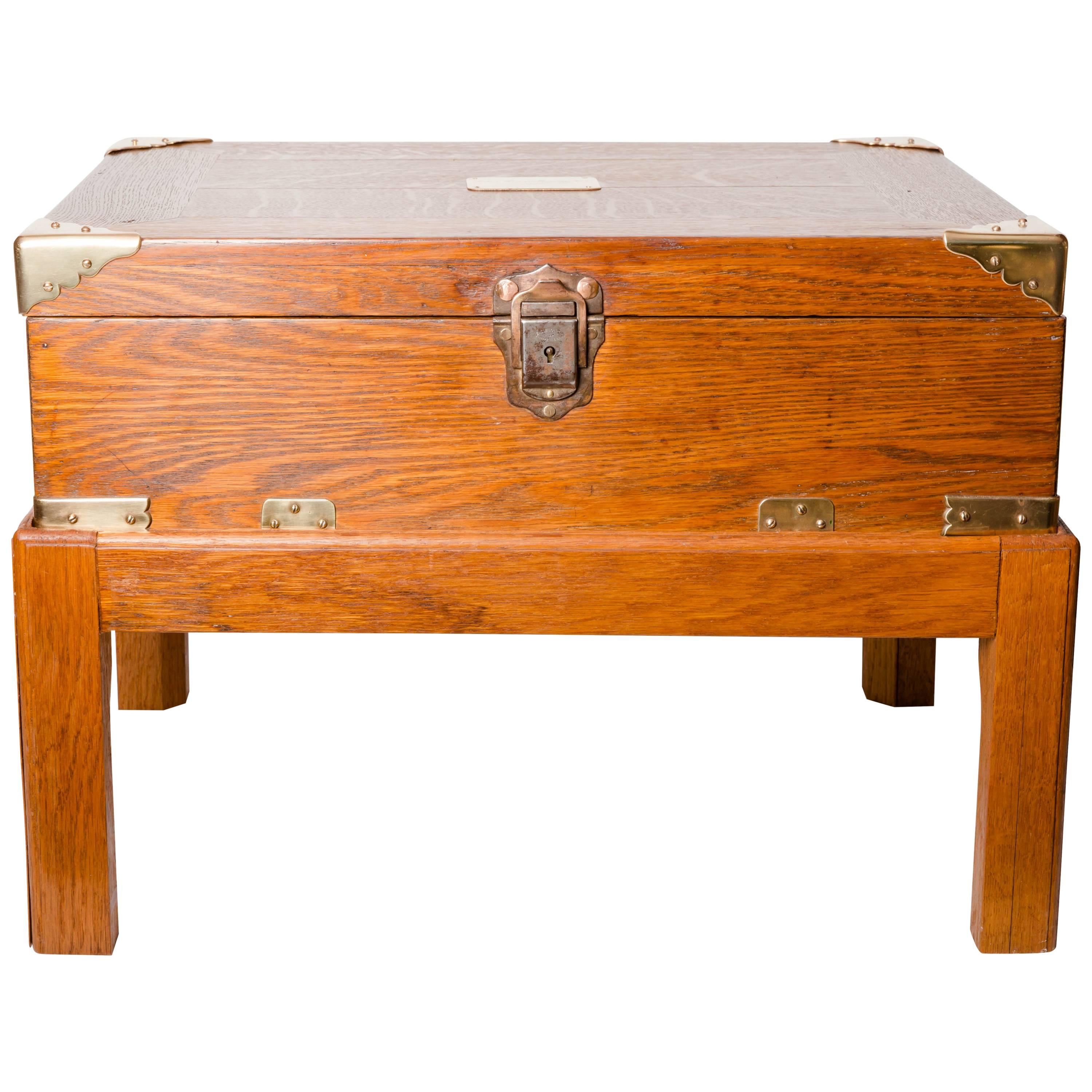 American Oak Brass Bound Silver Canteen, circa 1910 on Stand For Sale