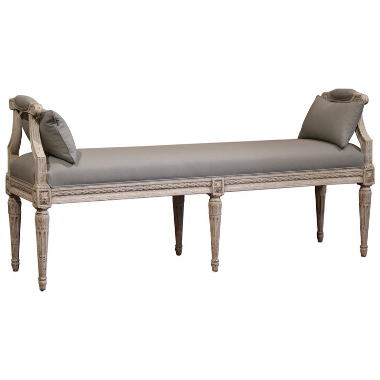 19th Century Antique French Louis Xvi Carved Painted Banquette