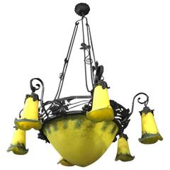 French Art Deco Yellow and Black Chandelier 12