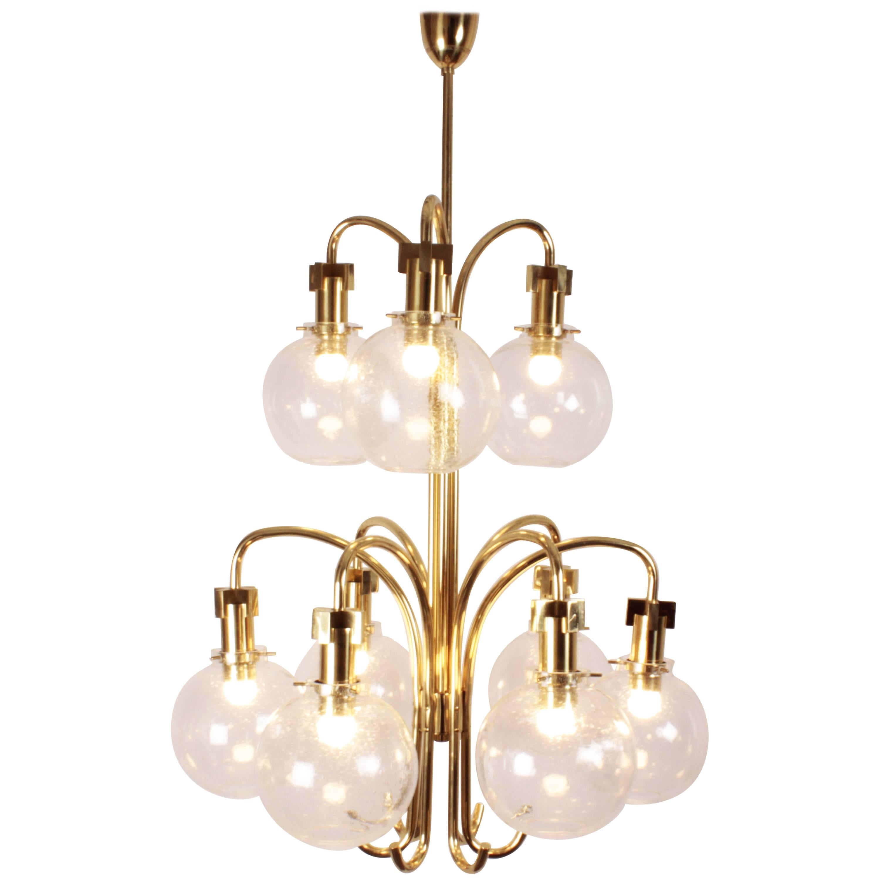 Large Ceiling Light by Hans-Agne Jakobsson, Glass and Brass, Sweden, circa 1960