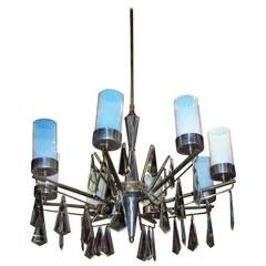 Vintage Eight-Arm Chandelier with Opal Glass Lampshade