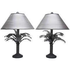 Pair of Tin Palm Tree Lamps